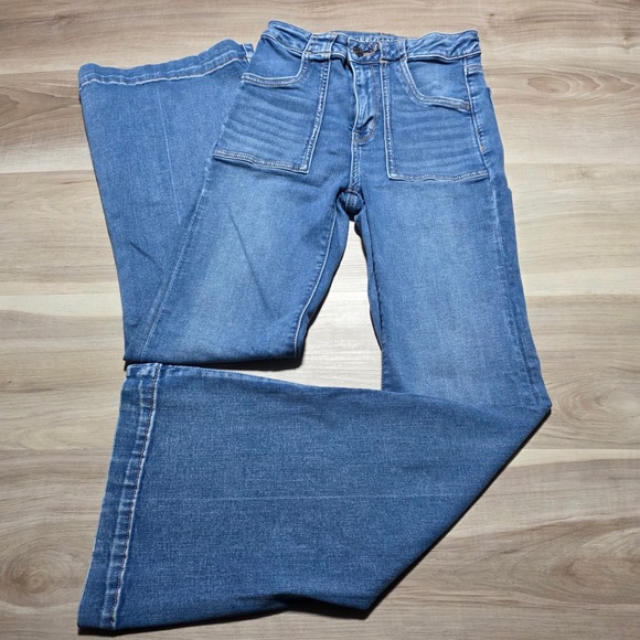 American Eagle Outfitters Denim - American Eagle Flare Jeans Womens 2 Blue Next Level Stretch High Rise Patch Pock
